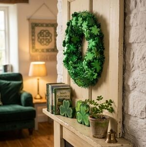 Green Shamrock Wreath 13" Spring Door Decor Lucky Clover Wall Hanging Farmhouse